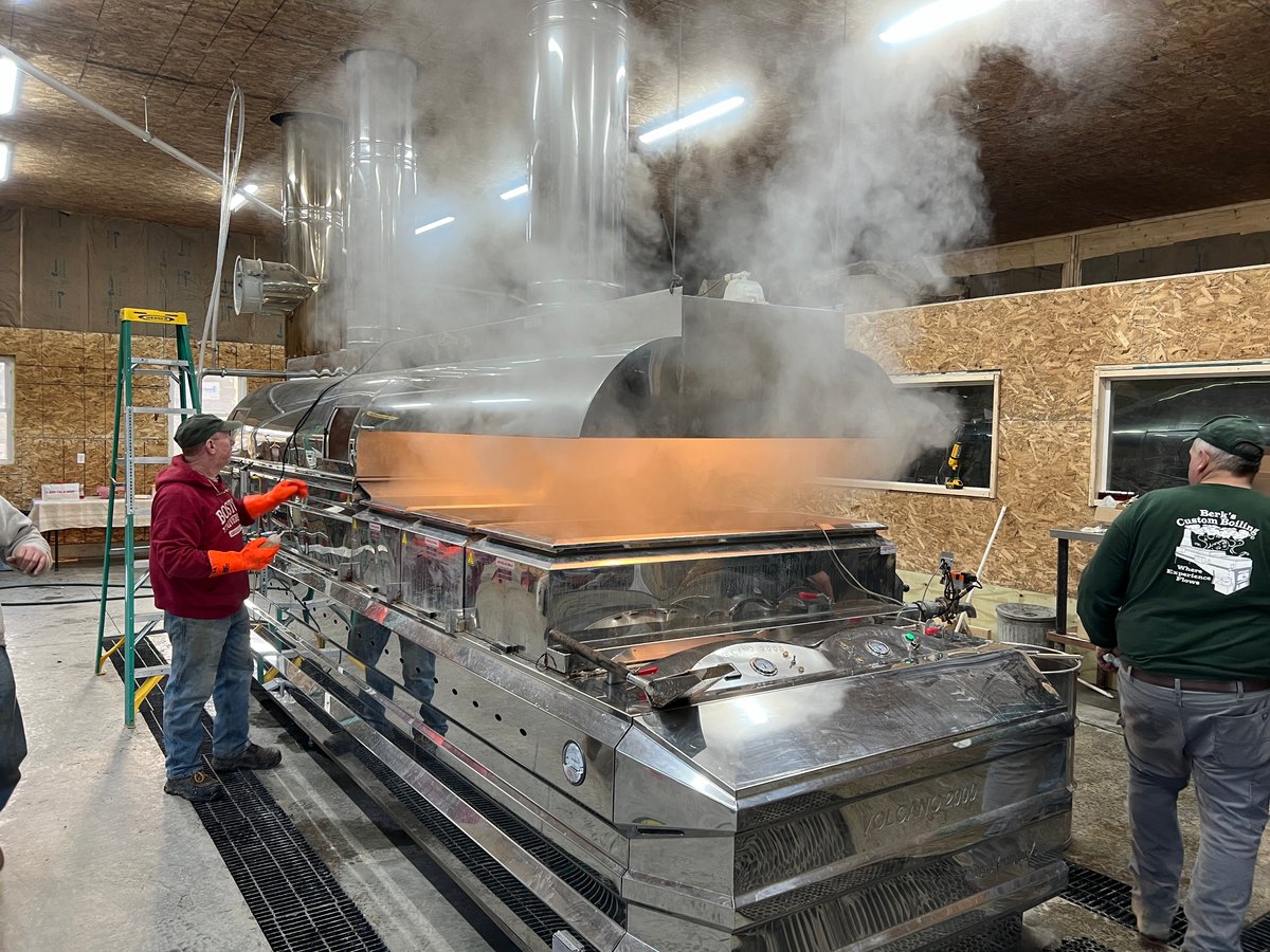 Boiling sap in the new sugar house