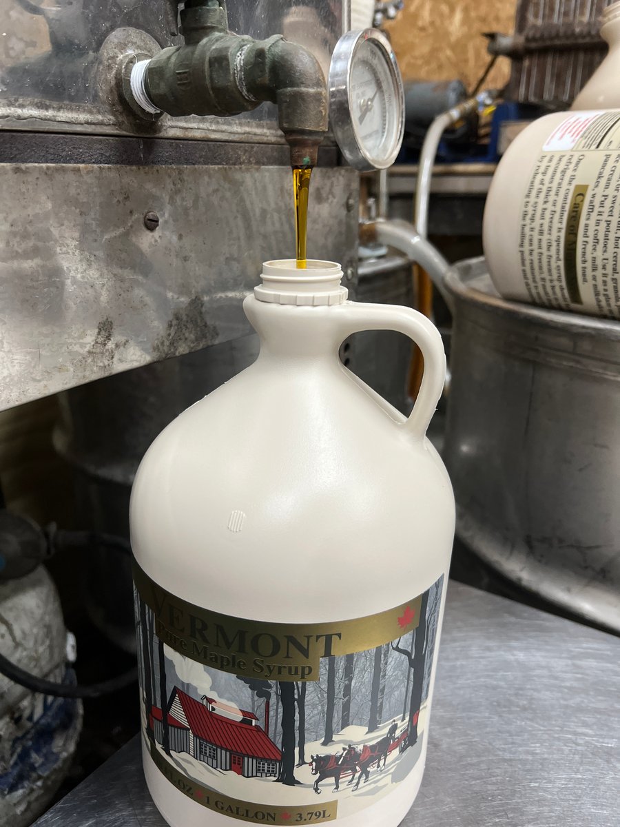 Filling a gallon with maple syrup